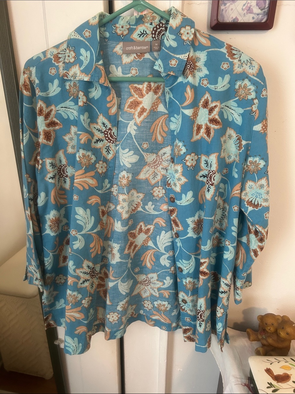 croft & barrow Teal Floral Button-Down Shirt